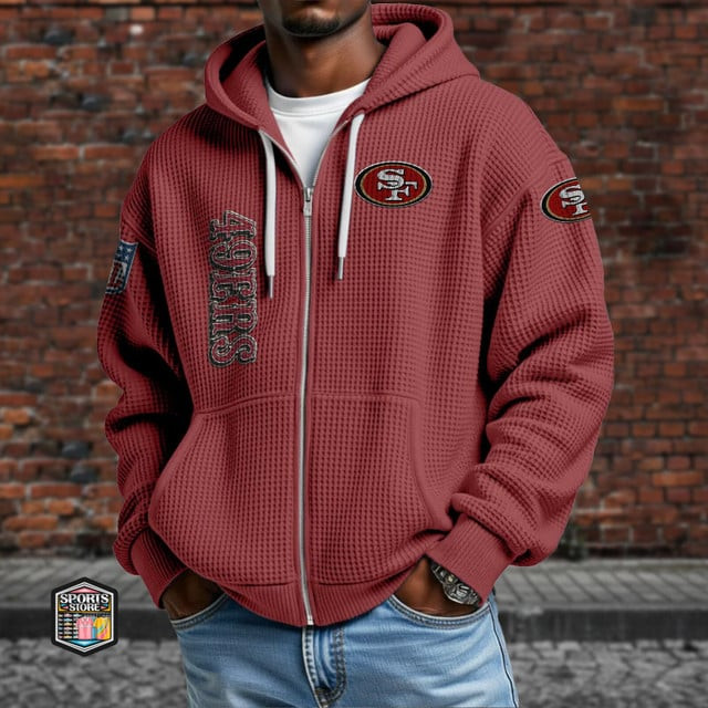 San Francisco 49ers Men’s Waffle Knit Zip Up Hoodie PT6MTB