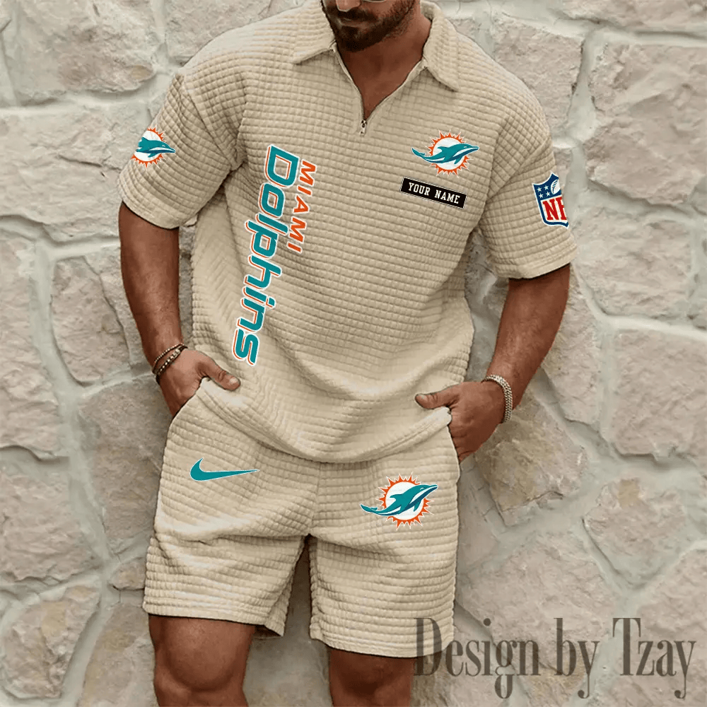 Miami Dolphins Men’s Waffle Knit Short Sleeve Slim Fit Soft Summer And Shorts PERE3C