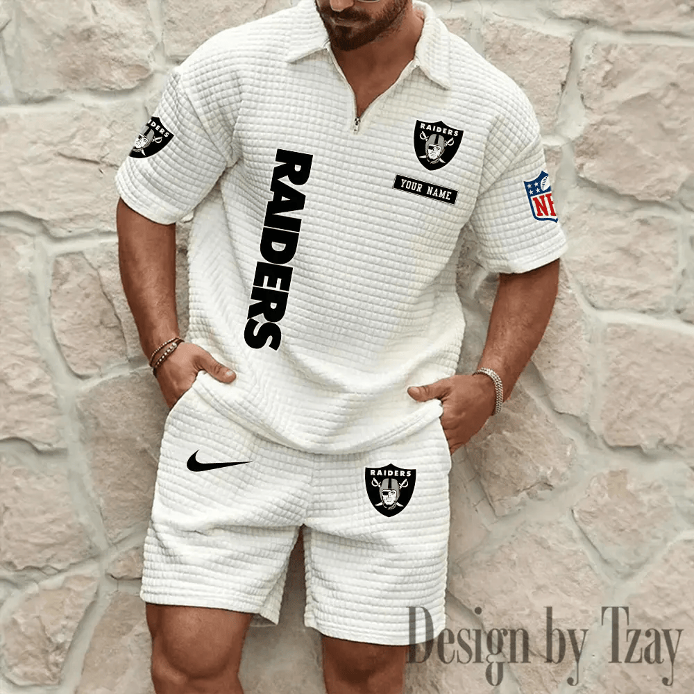 Las Vegas Raiders Men’s Waffle Knit Short Sleeve Slim Fit Soft Summer And Shorts PPS4V6