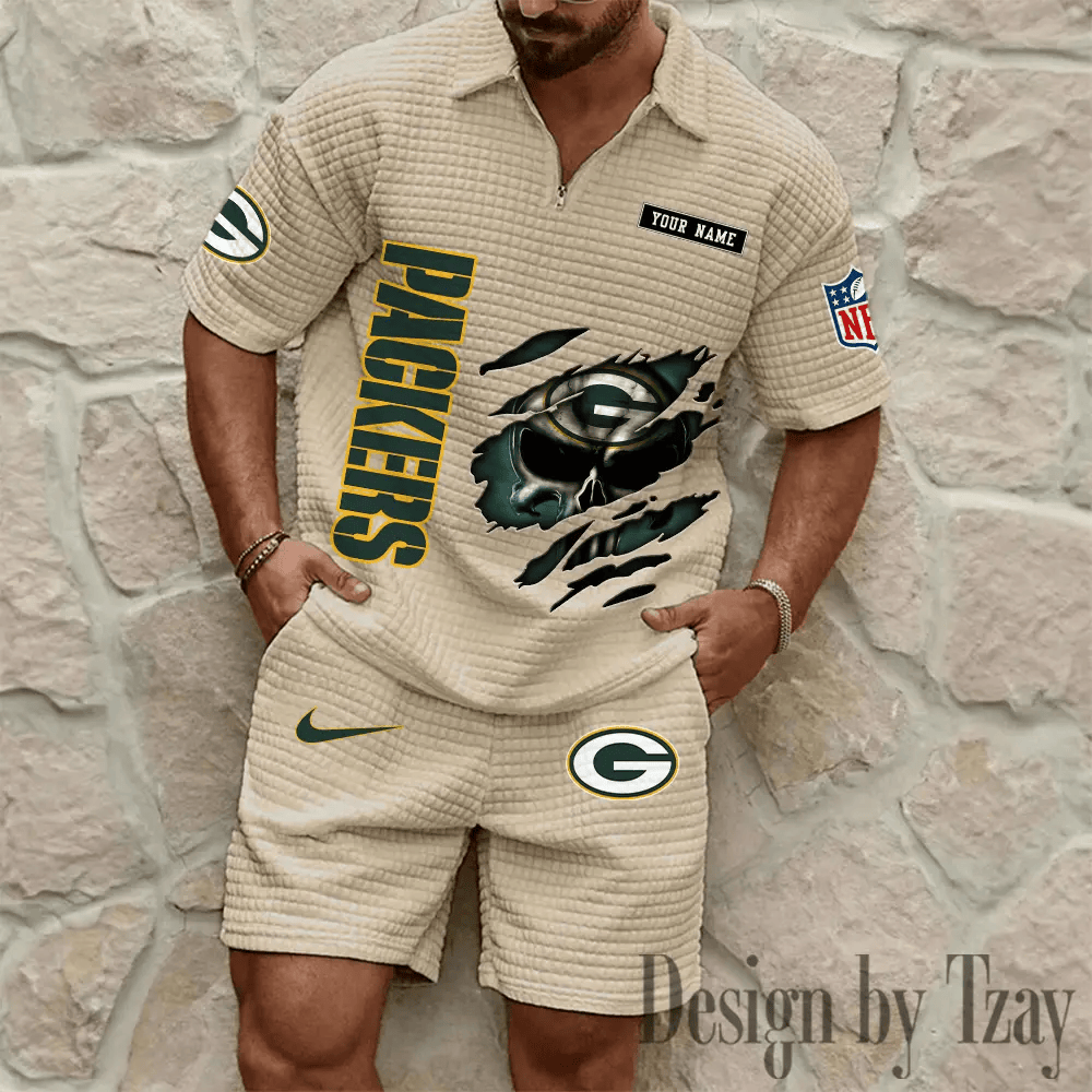 Green Bay Packers Men’s Waffle Knit Short Sleeve Slim Fit Soft Summer And Shorts PCFNRA