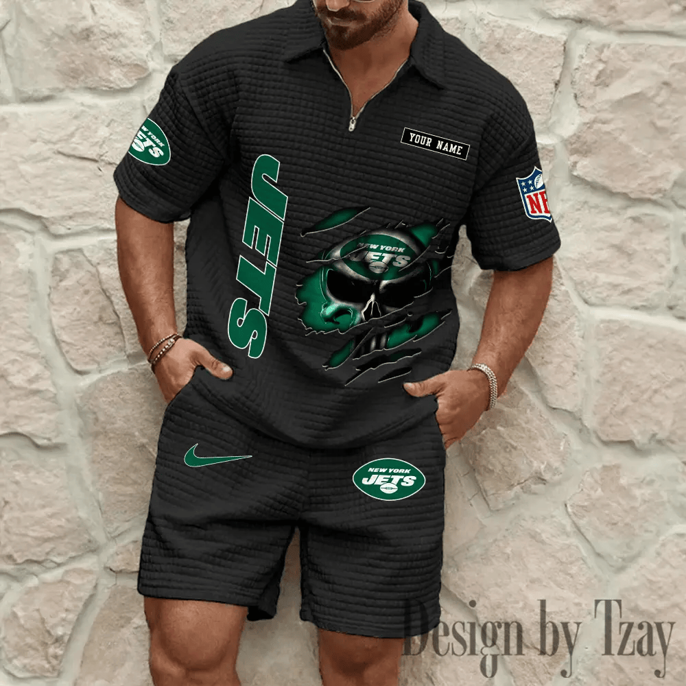 New York Jets Men’s Waffle Knit Short Sleeve Slim Fit Soft Summer And Shorts P6AX9T