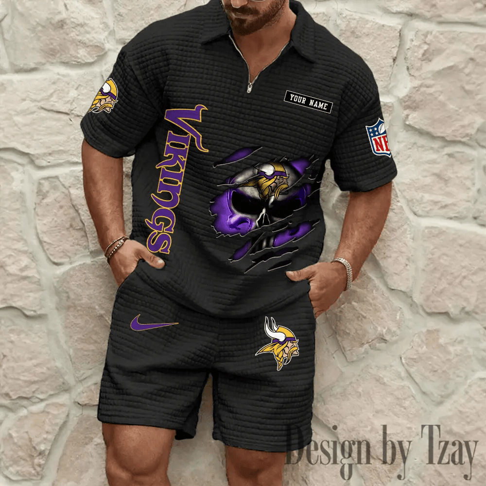 Minnesota Vikings Men’s Waffle Knit Short Sleeve Slim Fit Soft Summer And Shorts PT2DYG