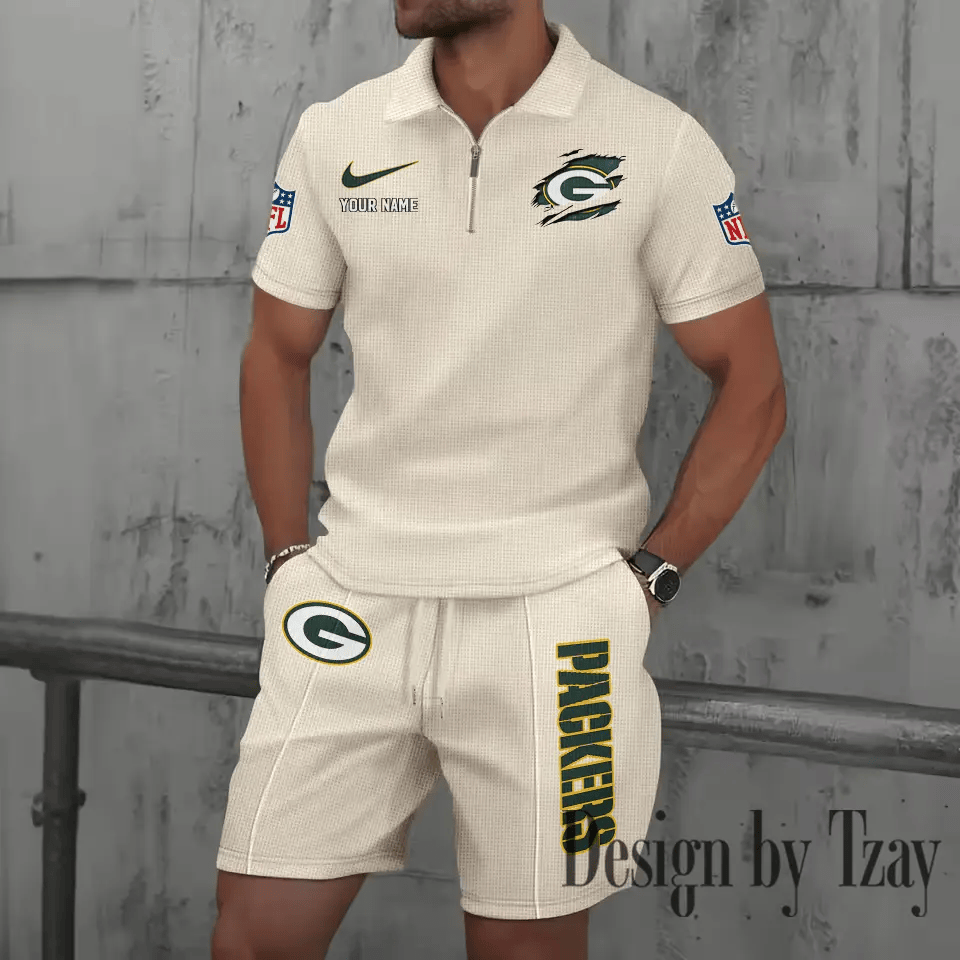 Green Bay Packers New Summer Waffle Zip-up Lapel Short-Sleeve Suit Sets PP3X3D