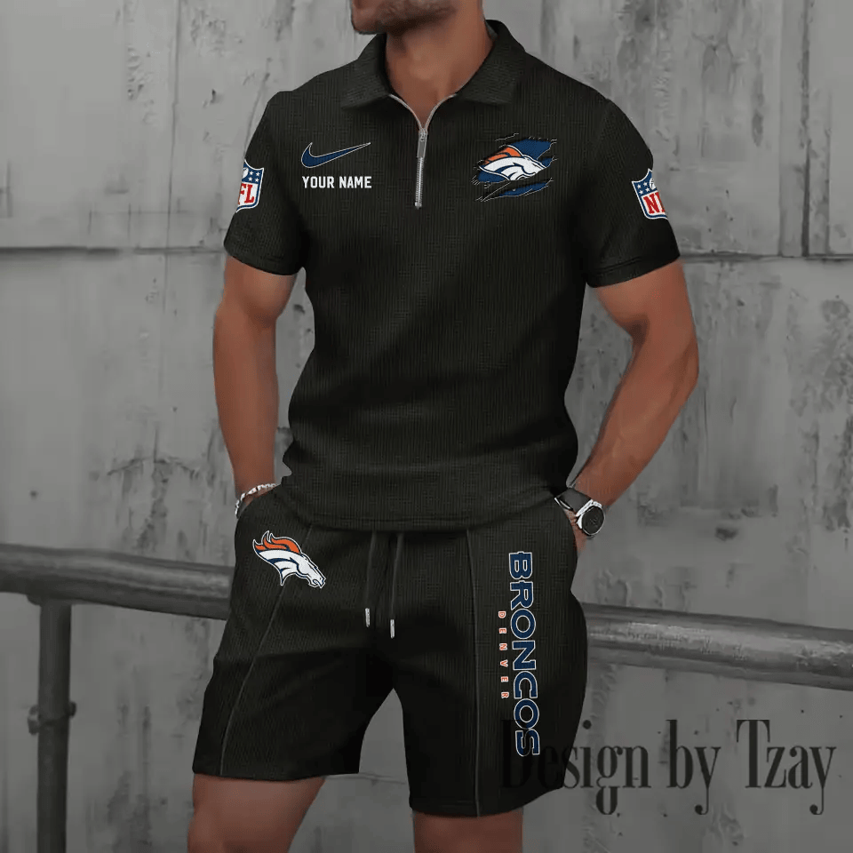 Denver Broncos New Summer Waffle Zip-up Lapel Short-Sleeve Suit Sets PD2R57