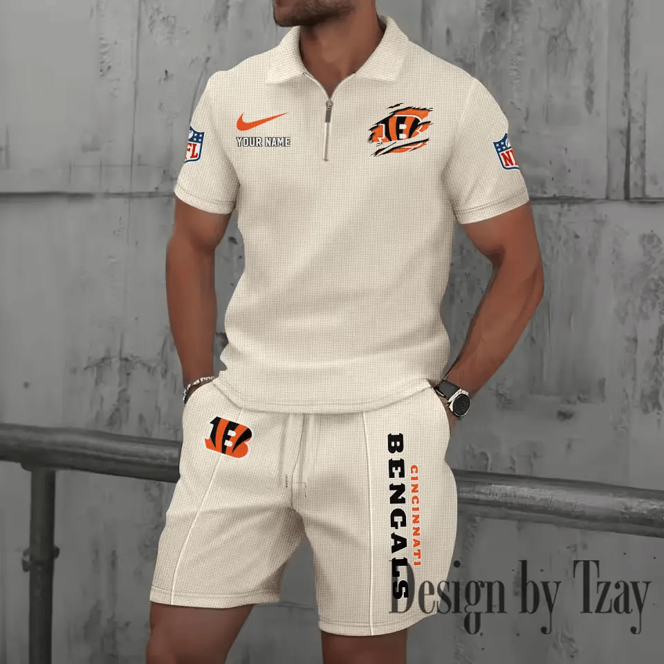 Cincinnati Bengals New Summer Waffle Zip-up Lapel Short-Sleeve Suit Sets PJLCPN