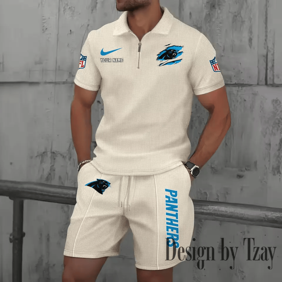 Carolina Panthers New Summer Waffle Zip-up Lapel Short-Sleeve Suit Sets PRSSLH