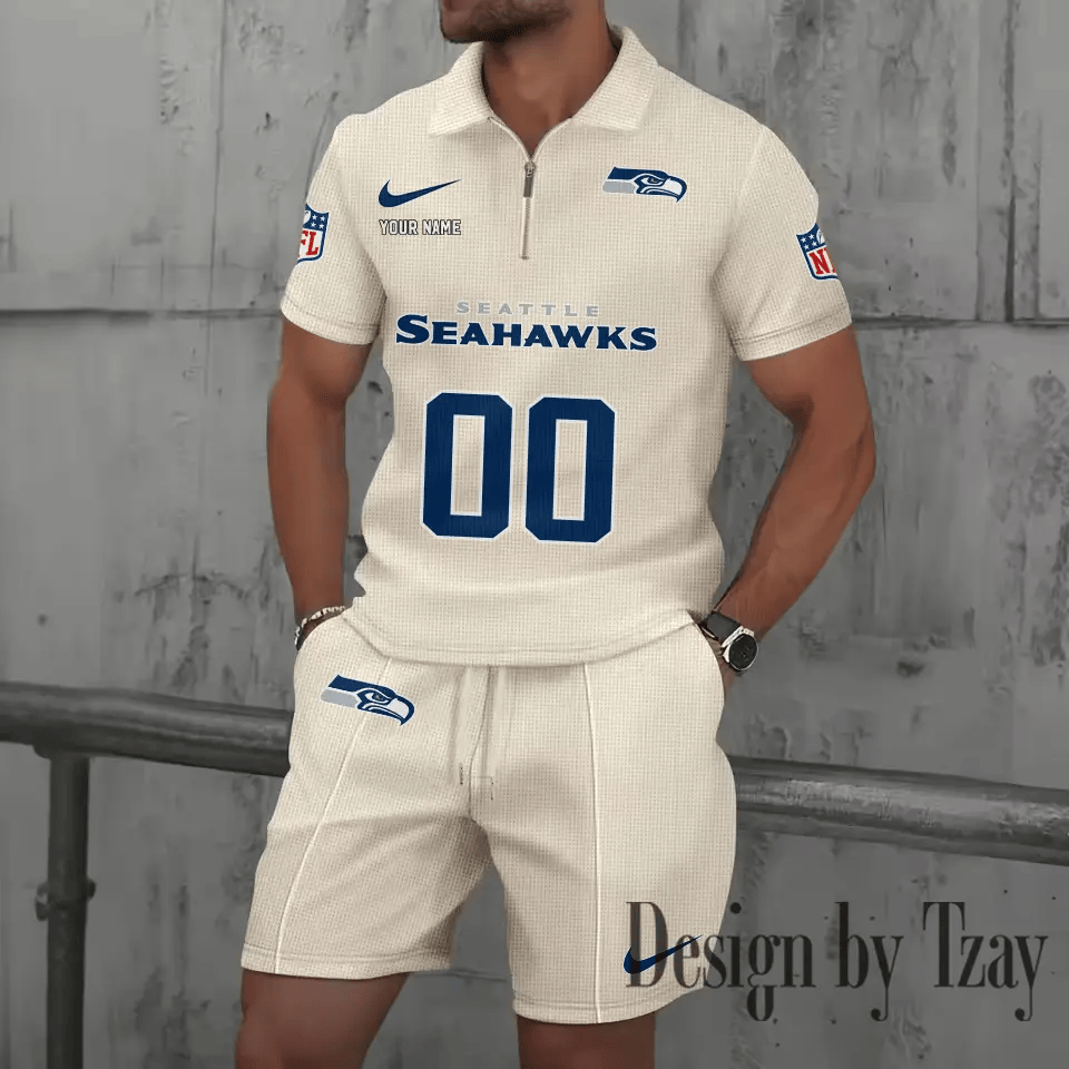 Seattle Seahawks New Summer Waffle Zip-up Lapel Short-Sleeve Suit Sets P5CVVW