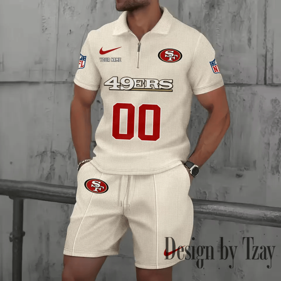 San Francisco 49ers New Summer Waffle Zip-up Lapel Short-Sleeve Suit Sets P6EGTX