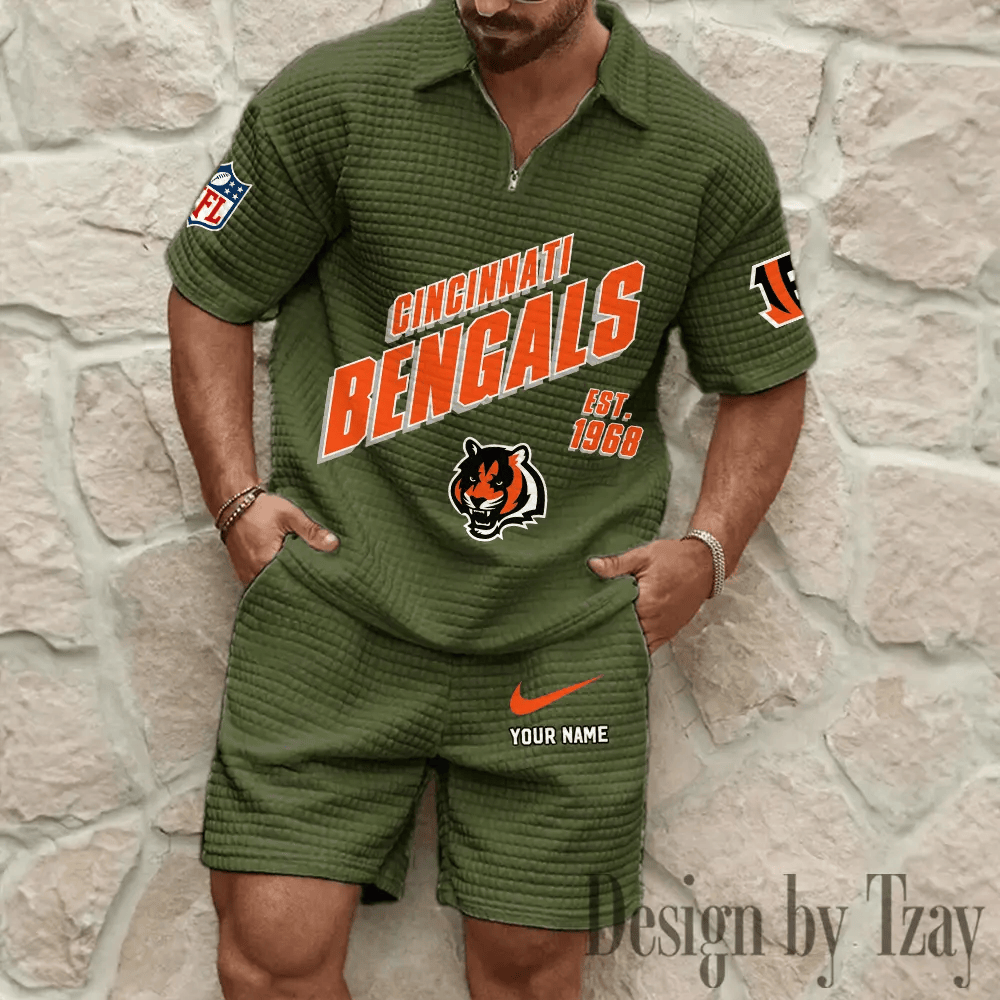 Cincinnati Bengals Men’s Waffle Knit Short Sleeve Slim Fit Soft Summer And Shorts PZ5URT
