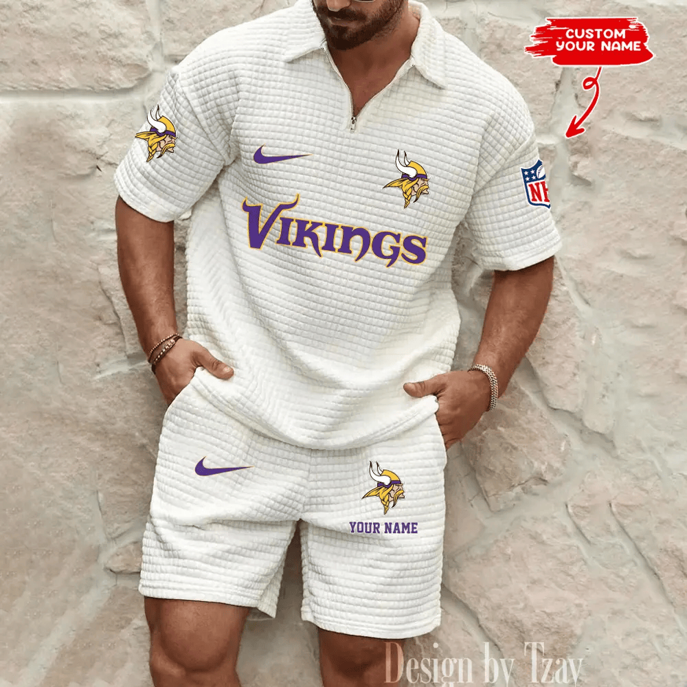 Minnesota Vikings Men’s Waffle Knit Short Sleeve Slim Fit Soft Summer And Shorts PMJX7Z