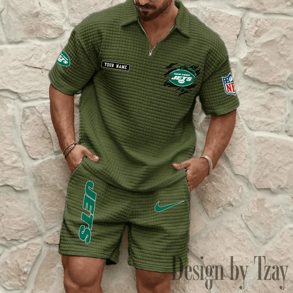 New York Jets Men’s Waffle Knit Short Sleeve Slim Fit Soft Summer And Shorts PLSCEU