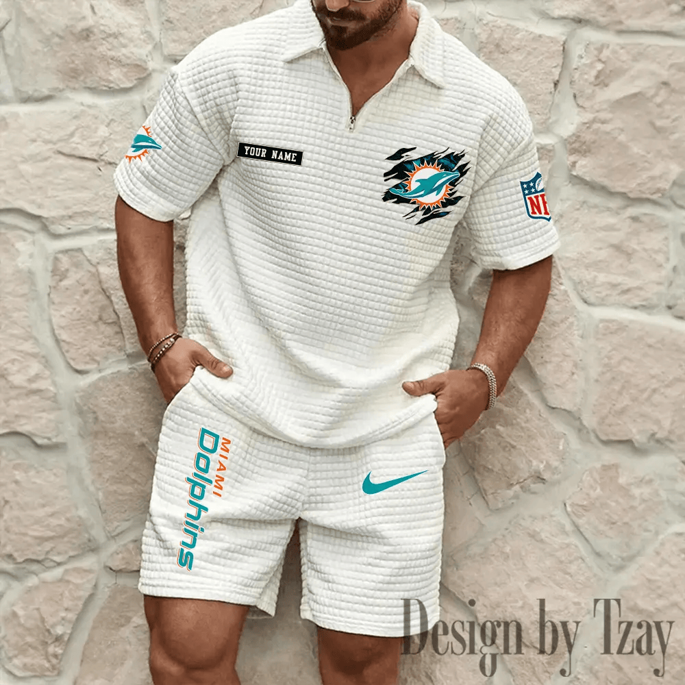 Miami Dolphins Men’s Waffle Knit Short Sleeve Slim Fit Soft Summer And Shorts PSP64T