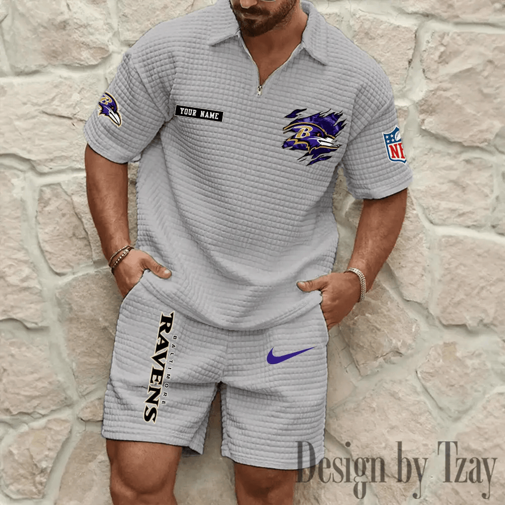 Baltimore Ravens Men’s Waffle Knit Short Sleeve Slim Fit Soft Summer And Shorts P56KTA