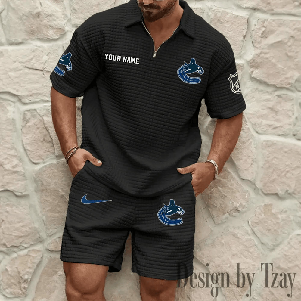 Vancouver Canucks Men’s Waffle Knit Short Sleeve Slim Fit Soft Summer And Shorts PQMBQ9