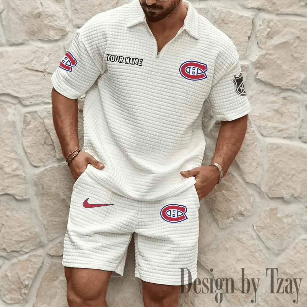 Montréal Canadiens Men’s Waffle Knit Short Sleeve Slim Fit Soft Summer And Shorts PRUNTU