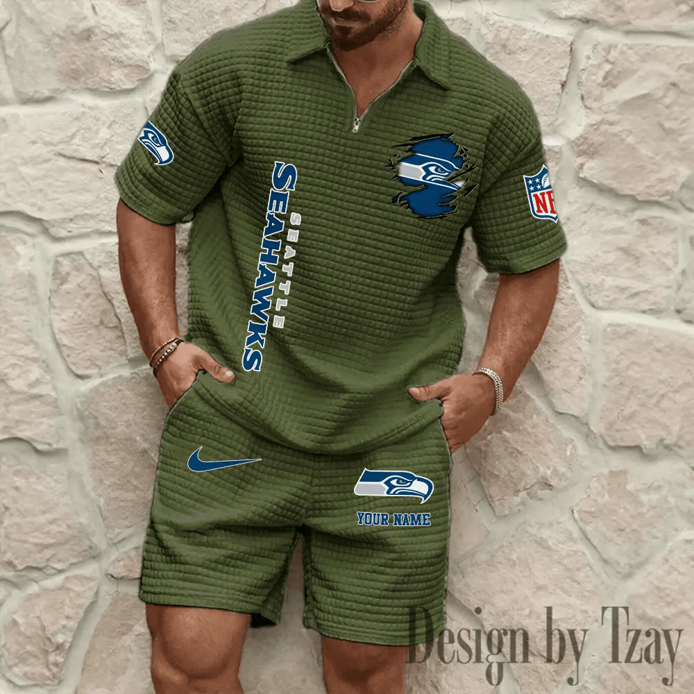 Seattle Seahawks Men’s Waffle Pattern Half Zipper Shirt And Short PDUZM3