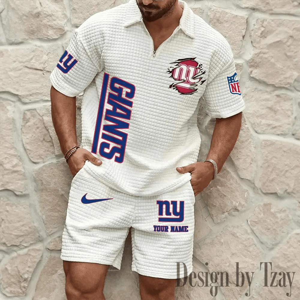 New York Giants Men’s Waffle Pattern Half Zipper Shirt And Short PWGM9N
