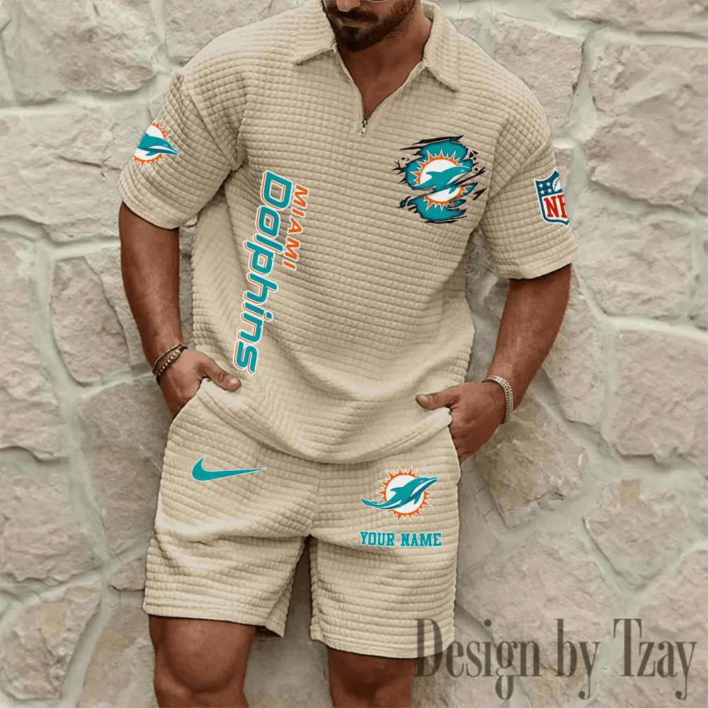 Miami Dolphins Men’s Waffle Pattern Half Zipper Shirt And Short PCMCUD