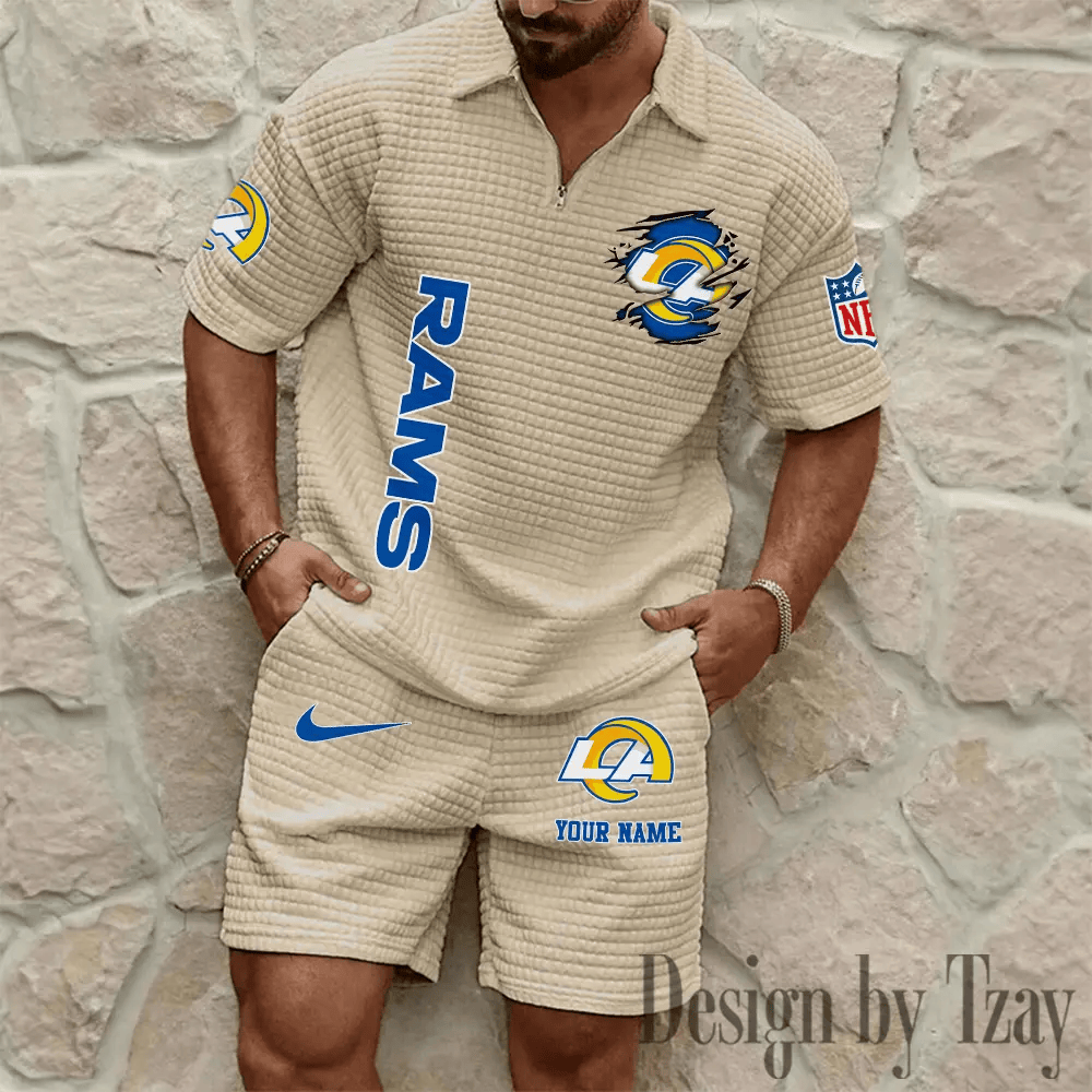 Los Angeles Rams Men’s Waffle Pattern Half Zipper Shirt And Short PVD8YC