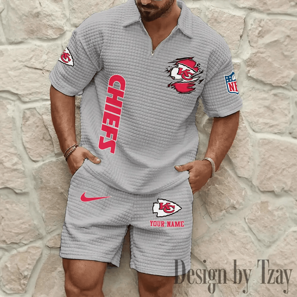 Kansas City Chiefs Men’s Waffle Pattern Half Zipper Shirt And Short PVPR54