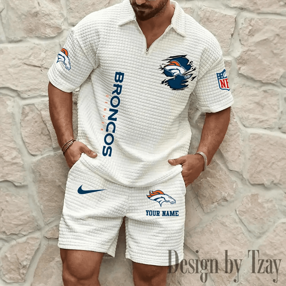 Denver Broncos Men’s Waffle Pattern Half Zipper Shirt And Short PYERAH