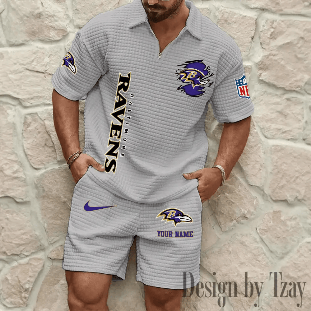 Baltimore Ravens Men’s Waffle Pattern Half Zipper Shirt And Short PYDA5L