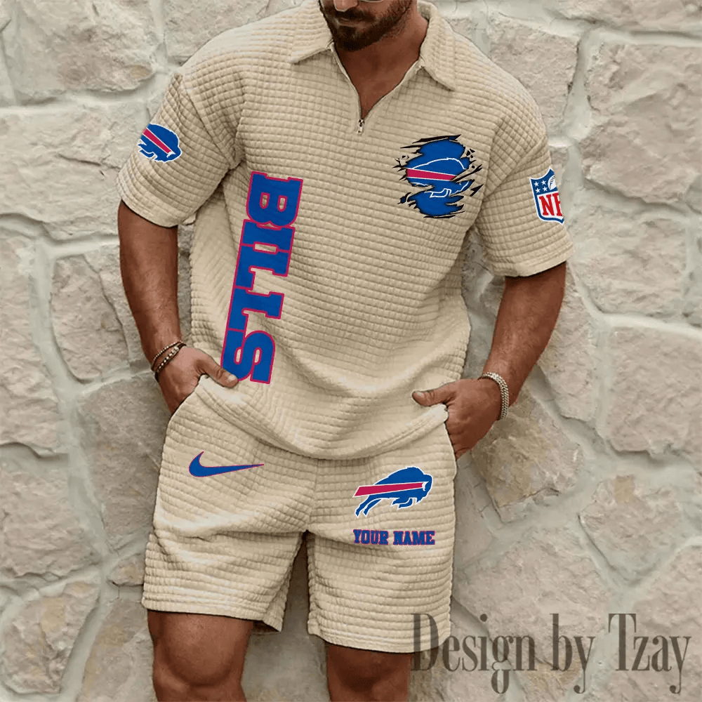 Buffalo Bills Men’s Waffle Pattern Half Zipper Shirt And Short PRR4BM