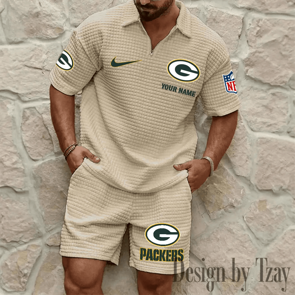 Green Bay Packers Men’s Waffle Pattern Half Zipper Shirt And Short P4Z3JZ