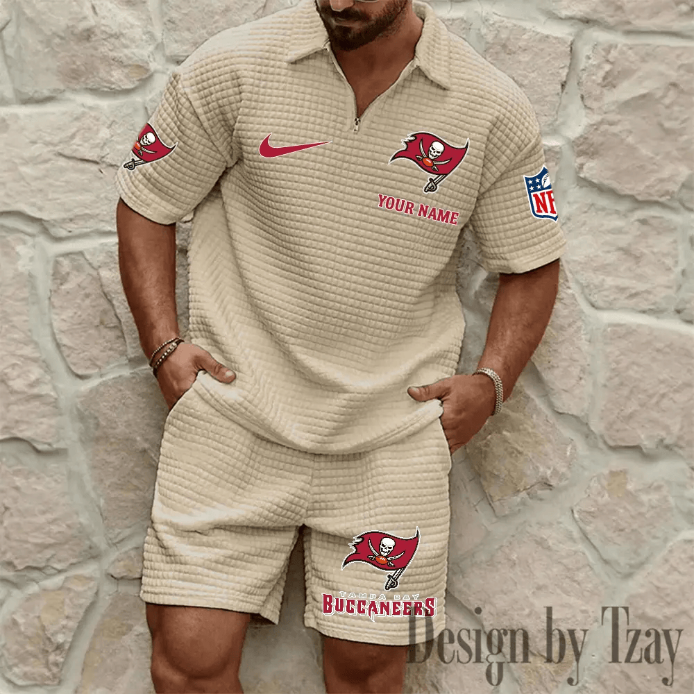 Tampa Bay Buccaneers Men’s Waffle Pattern Half Zipper Shirt And Short PM9UN9