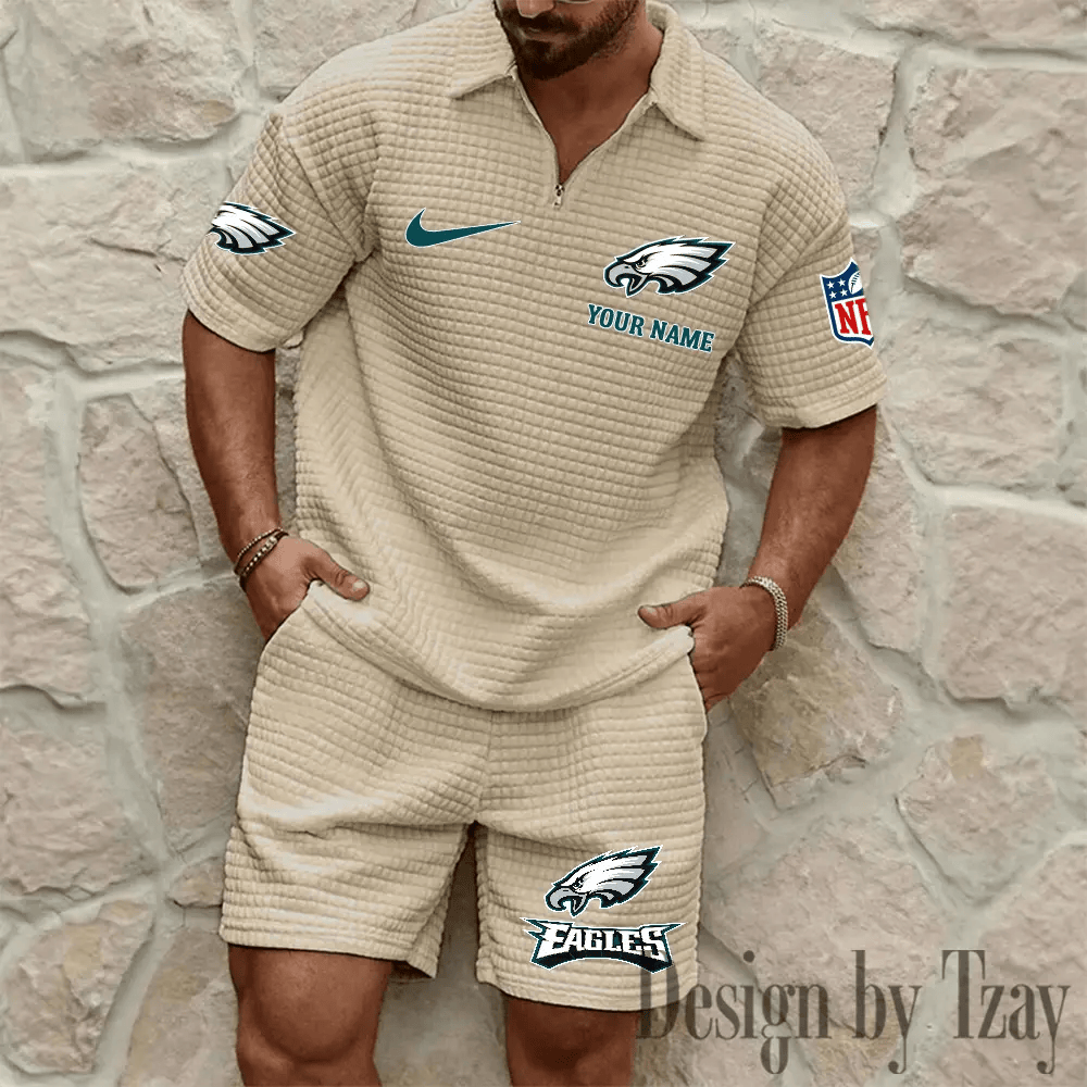 Philadelphia Eagles Men’s Waffle Pattern Half Zipper Shirt And Short PPHXMT