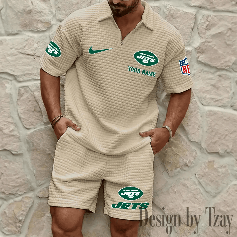 New York Jets Men’s Waffle Pattern Half Zipper Shirt And Short PX59GL