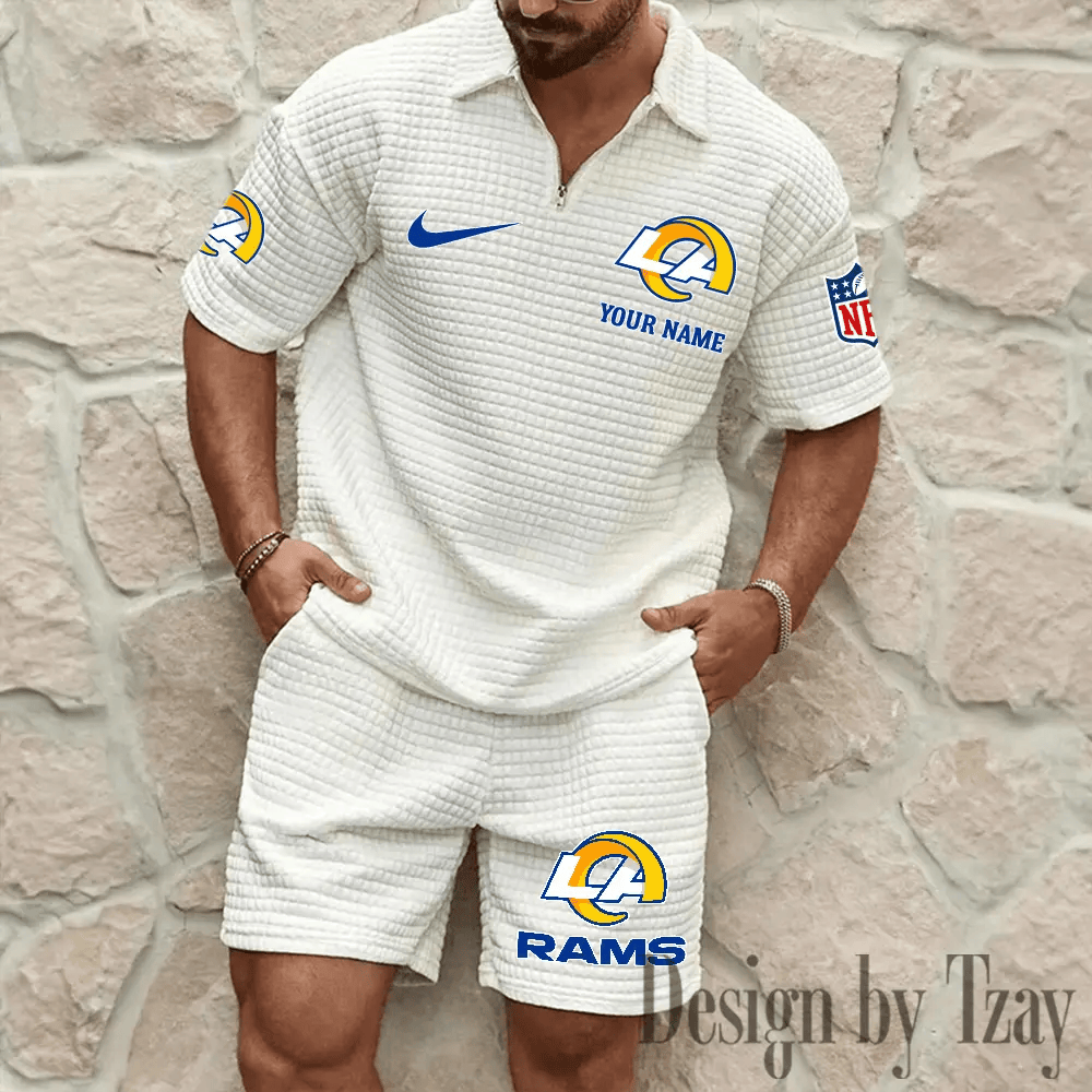 Los Angeles Rams Men’s Waffle Pattern Half Zipper Shirt And Short PQ38EW
