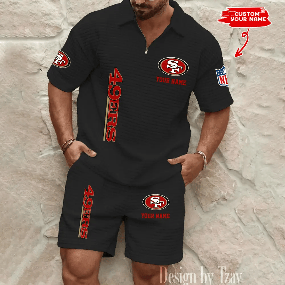 San Francisco 49ers Men’s Waffle Pattern Half Zipper Shirt And Short P5LFNM