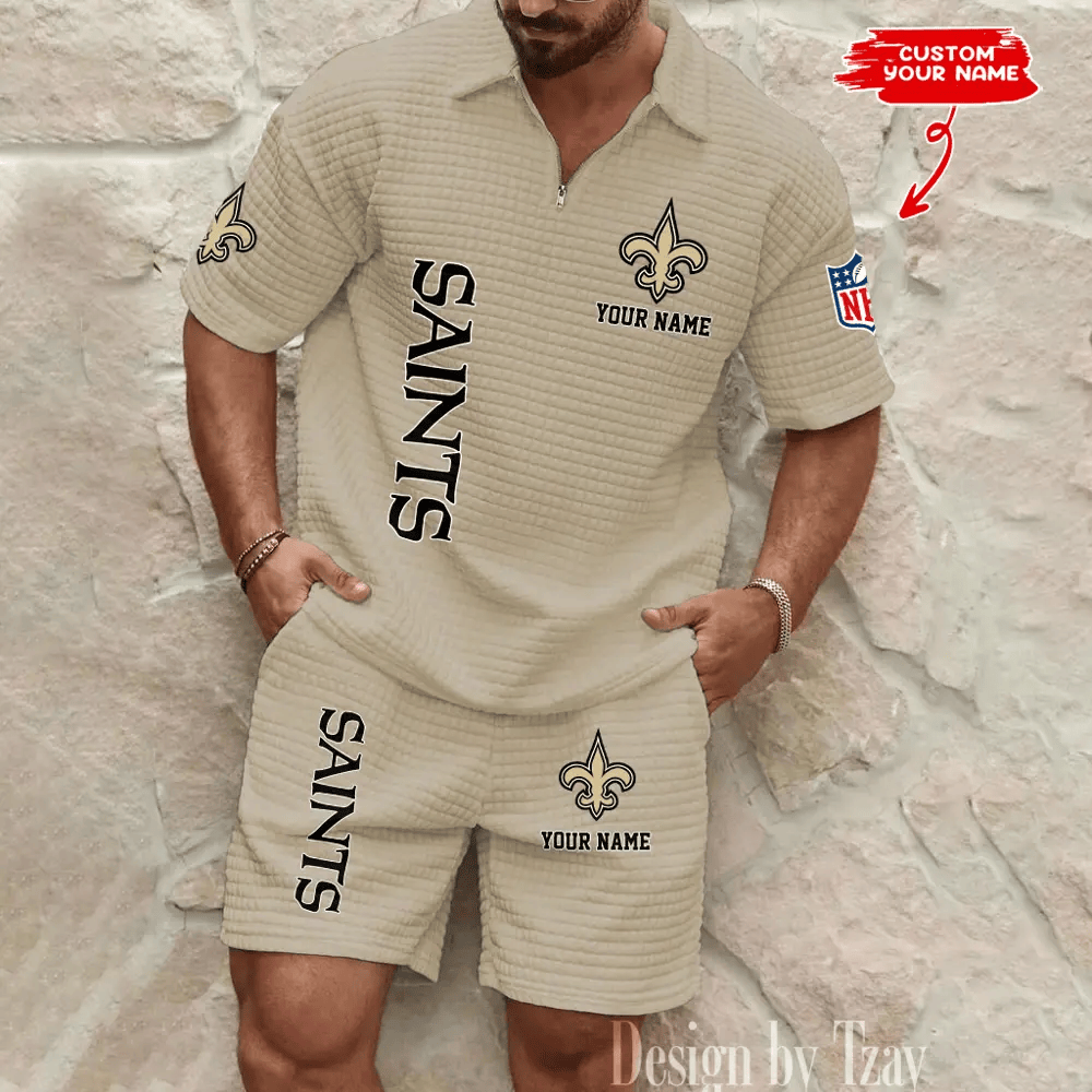 New Orleans Saints Men’s Waffle Pattern Half Zipper Shirt And Short PTBABQ