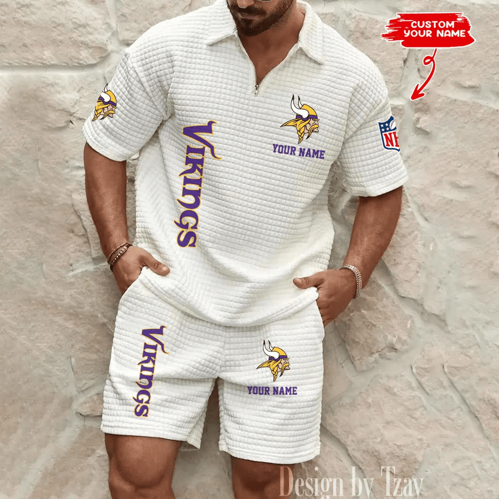 Minnesota Vikings Men’s Waffle Pattern Half Zipper Shirt And Short PJM9NV