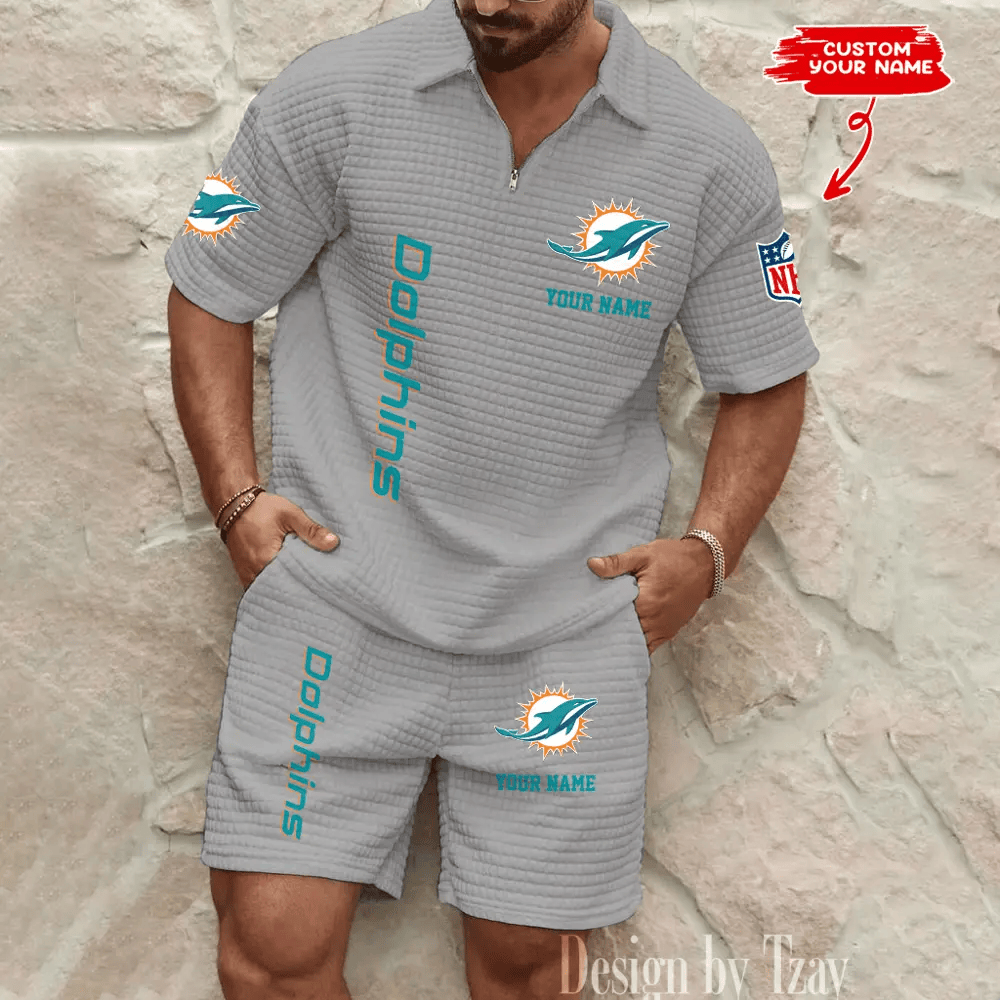 Miami Dolphins Men’s Waffle Pattern Half Zipper Shirt And Short PF4ZKT