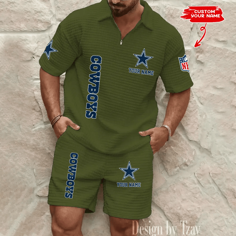 Dallas Cowboys Men’s Waffle Pattern Half Zipper Shirt And Short PHDQKN