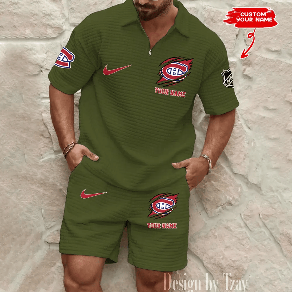 Montréal Canadiens Men’s Waffle Pattern Half Zipper Shirt And Short PJLZ4U