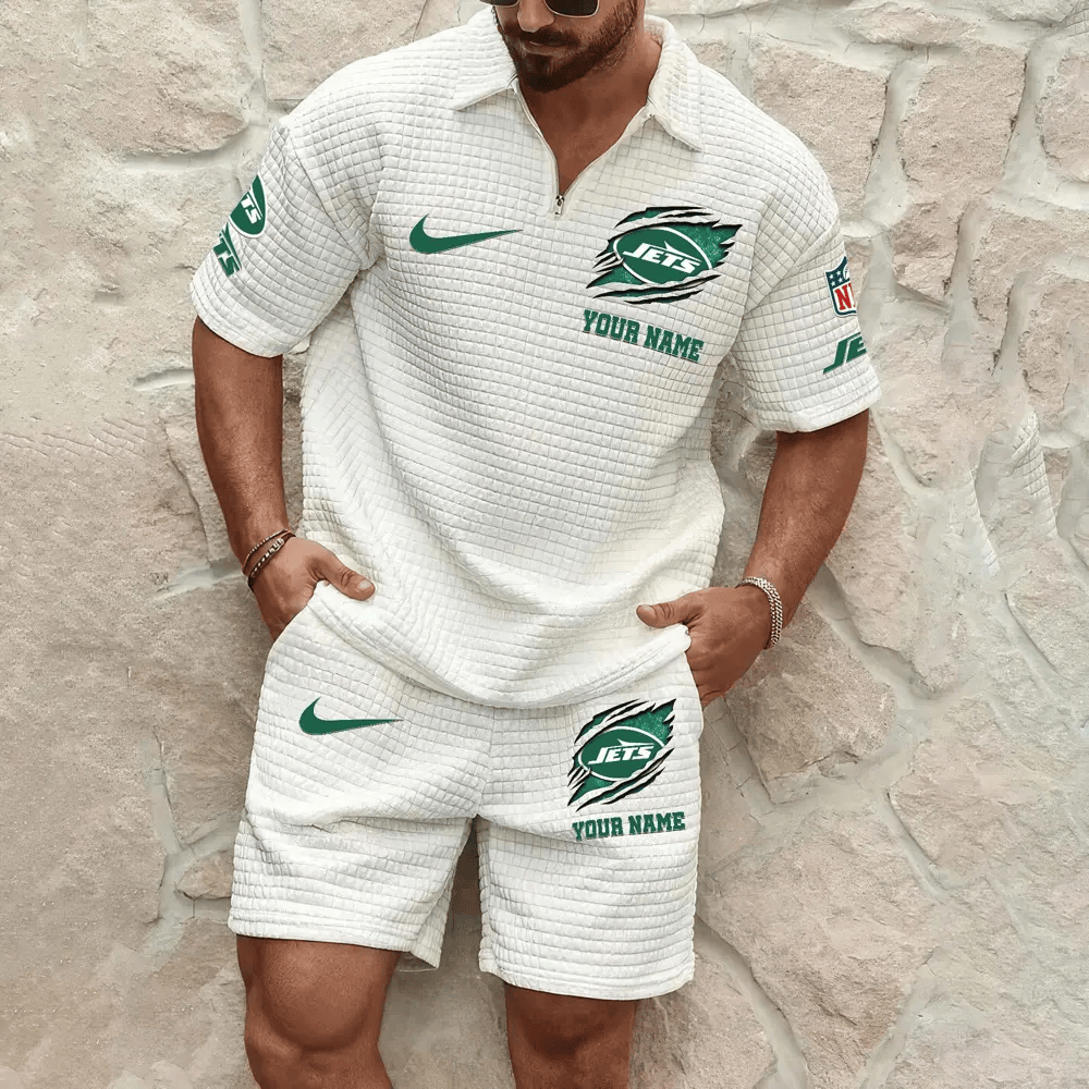 New York Jets Men’s Waffle Pattern Half Zipper Shirt And Short PYR56J