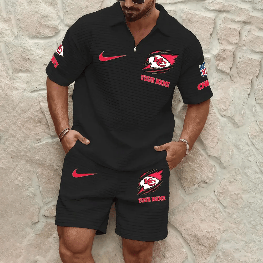 Kansas City Chiefs Men’s Waffle Pattern Half Zipper Shirt And Short P9GZYP