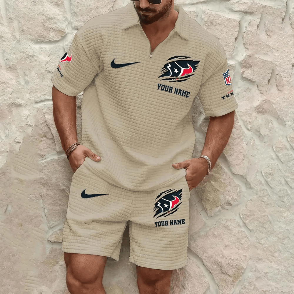Houston Texans Men’s Waffle Pattern Half Zipper Shirt And Short PG8Z2M