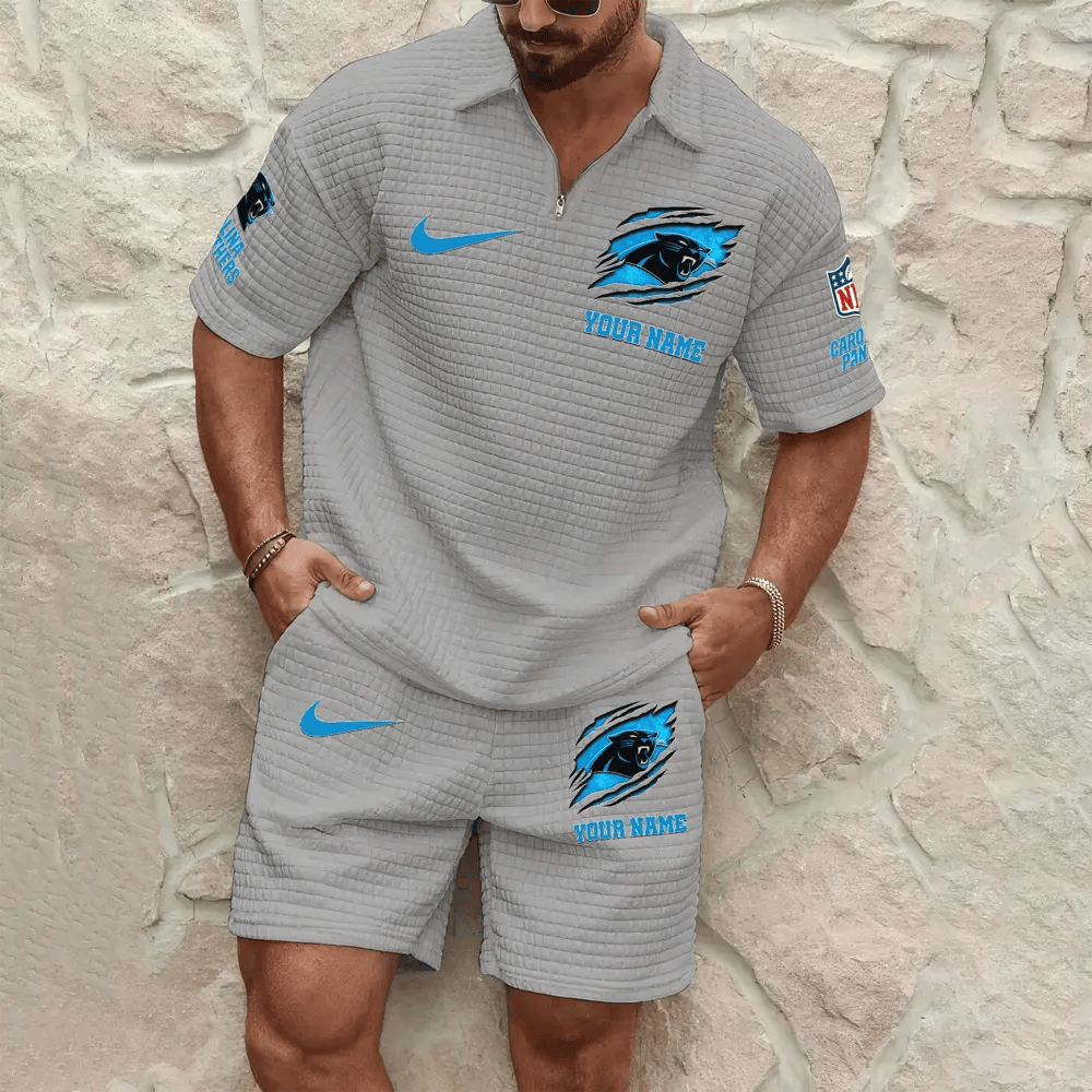 Carolina Panthers Men’s Waffle Pattern Half Zipper Shirt And Short P4N8WP