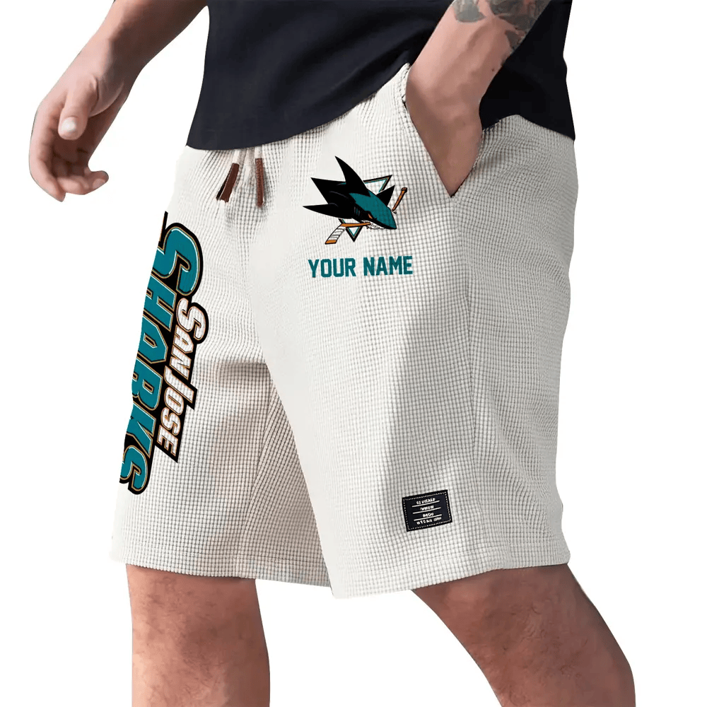 San Jose Sharks Waffle Knit Drawstring Casual Shorts P68BG4