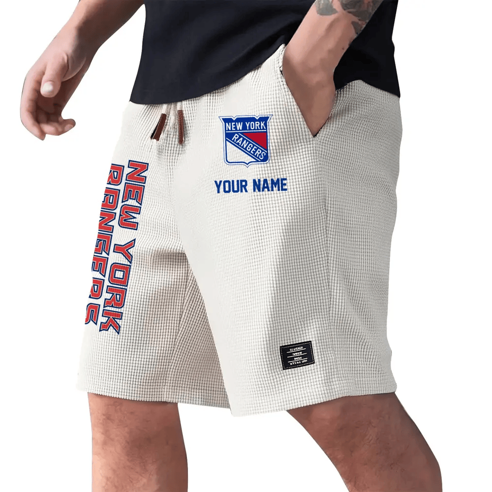 New York Rangers Waffle Knit Drawstring Casual Shorts P5Y522