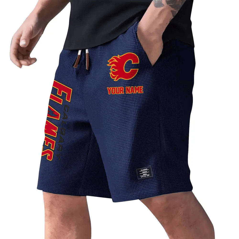 Calgary Flames Waffle Knit Drawstring Casual Shorts P6R238