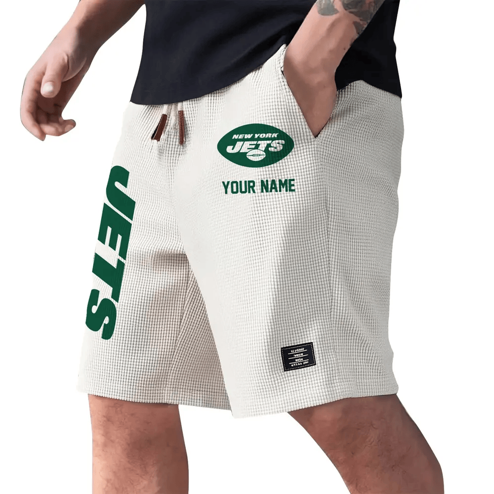 New York Jets Waffle Knit Drawstring Casual Shorts P2EQ93