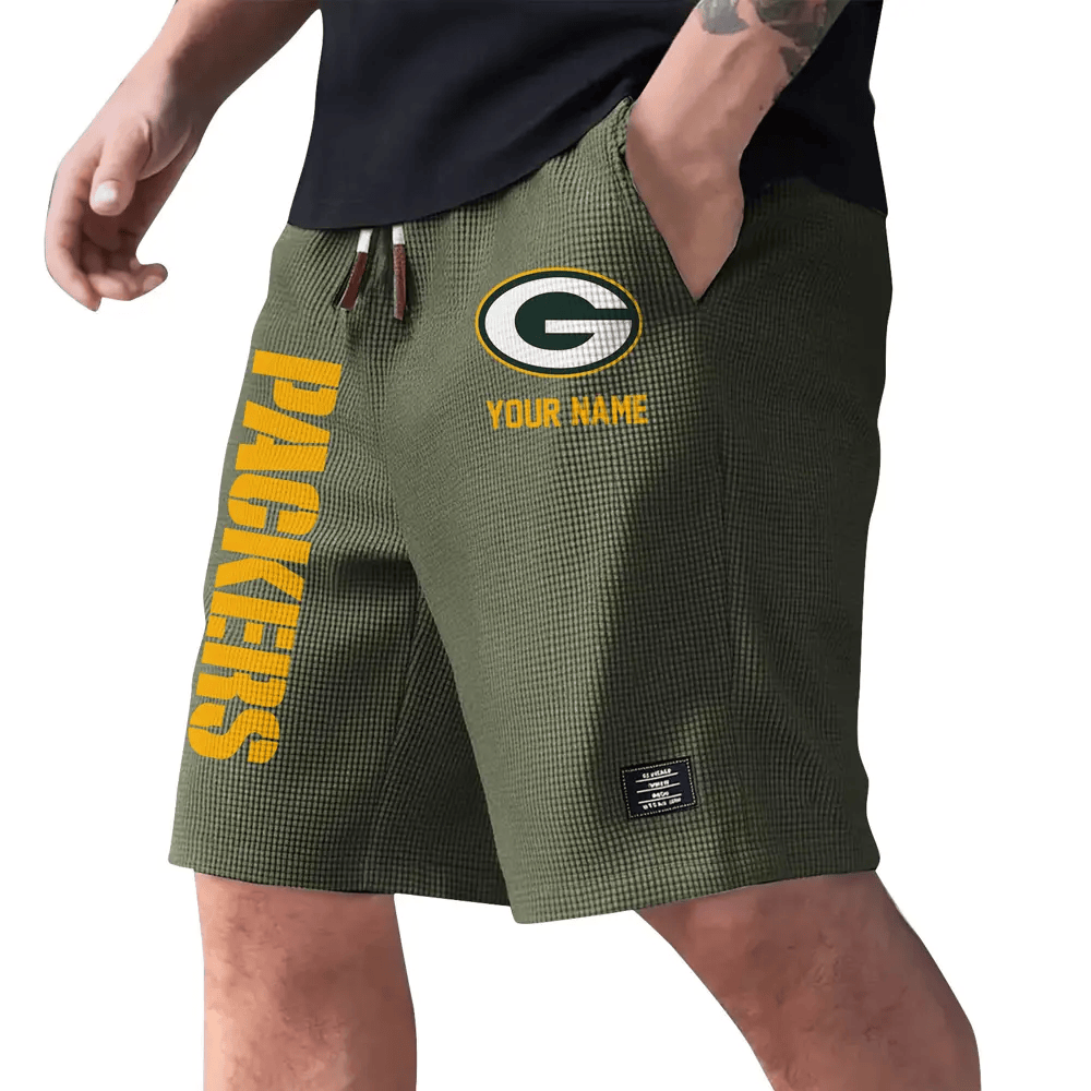 Green Bay Packers Waffle Knit Drawstring Casual Shorts PNTQY7