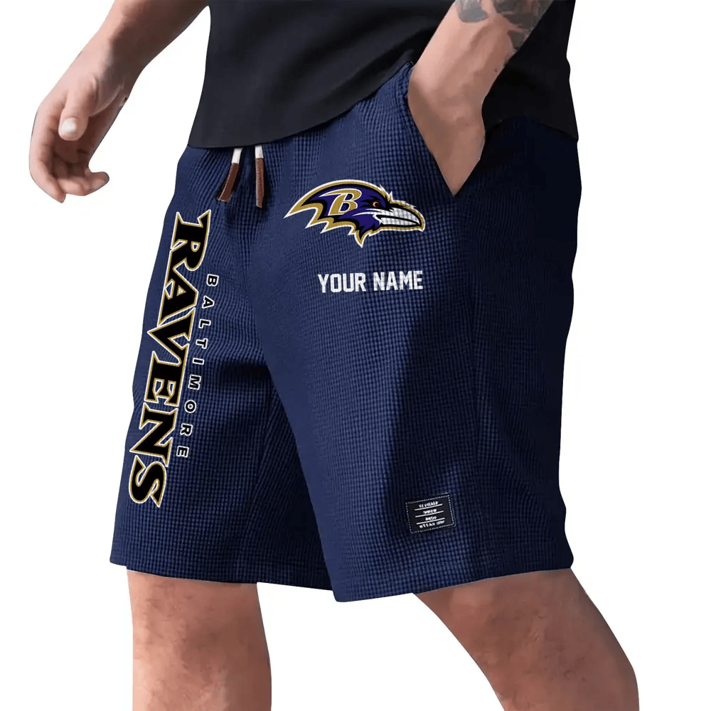 Baltimore Ravens Waffle Knit Drawstring Casual Shorts PEGEMC