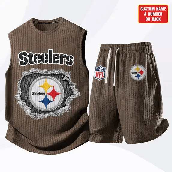 Pittsburgh Steelers Waffle Knit Sleeveless Shorts Set PCMYSS