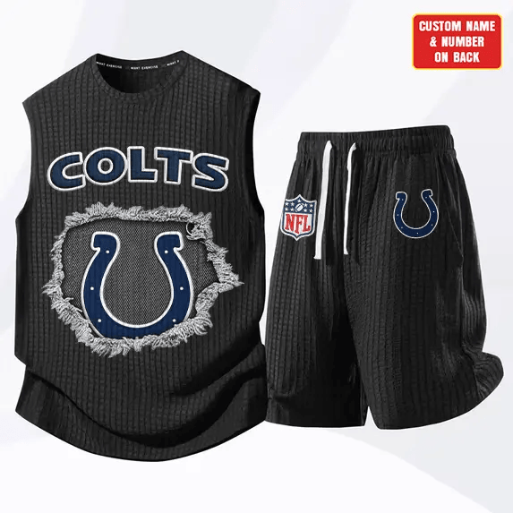 Indianapolis Colts Waffle Knit Sleeveless Shorts Set PKVBAR